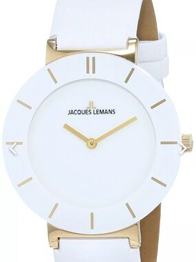 Jacques Lemans White and Gold Slim Leather Women's Watch